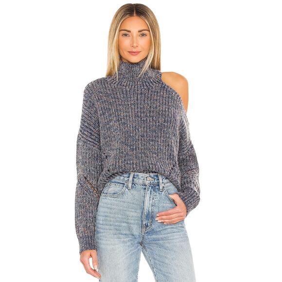 Lovers + Friends Chunky Knit Sweater Cold Shoulder Wool Blend Top Size Medium - Picture 3 of 11